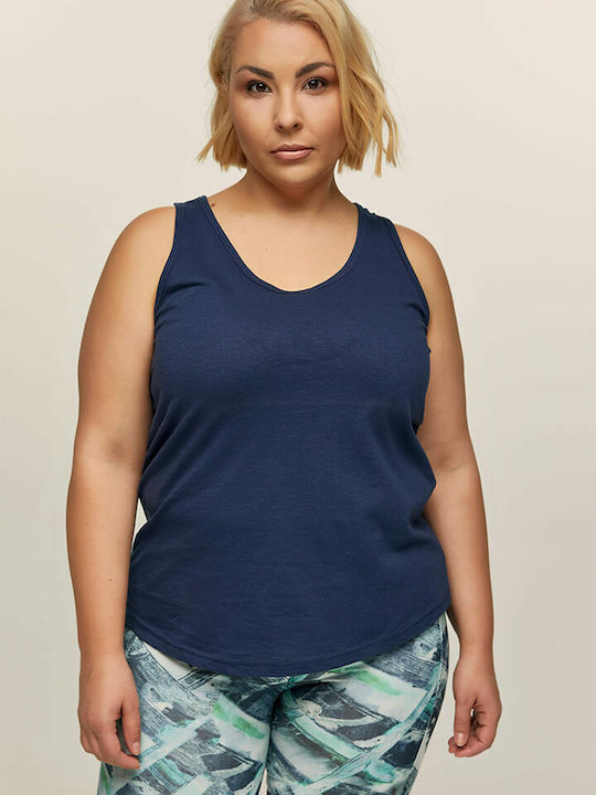 Women's Summer Cotton Sleeveless Navy Blue Blouse