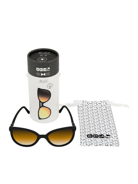 KiETLA BuZZ Unbreakable Butterfly Kids Sunglasses with Polarized Mirror Lens Black for 6-9 Years