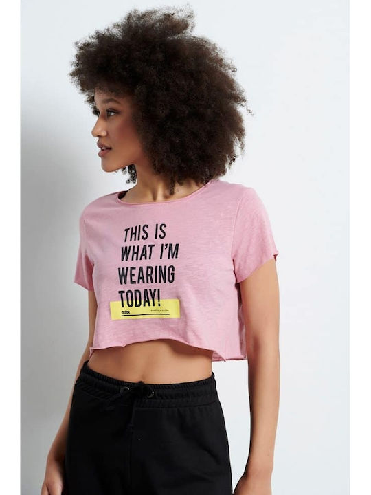 Women's Summer Crop Top Cotton Short Sleeve Pink