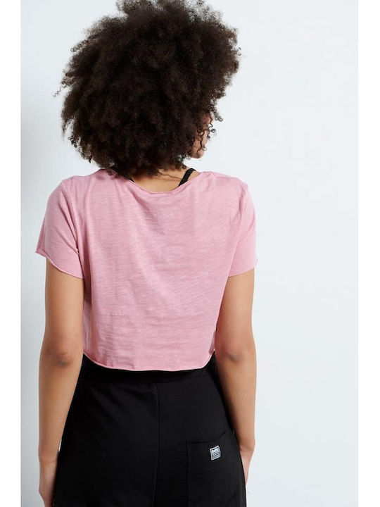 Women's Summer Crop Top Cotton Short Sleeve Pink