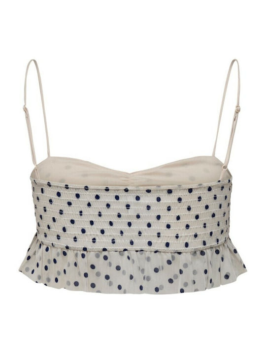 Ponera Women's Summer Crop Top with Straps Polka Dot Ecru