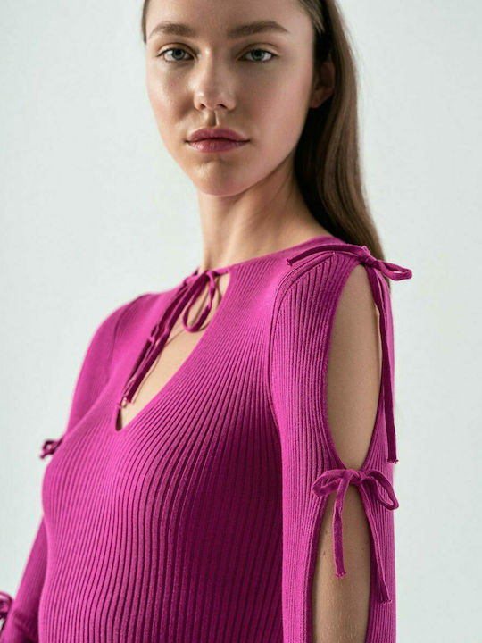 Tailor Made Knitwear Women's Blouse Long Sleeve with V Neckline Fuchsia