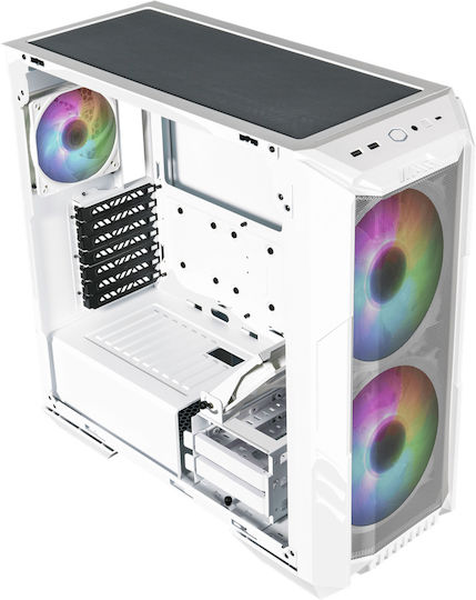 CoolerMaster HAF 500 Gaming Midi Tower Κουτί Υπολογιστή με Πλαϊνό Παράθυρο και RGB Φωτισμό Λευκό