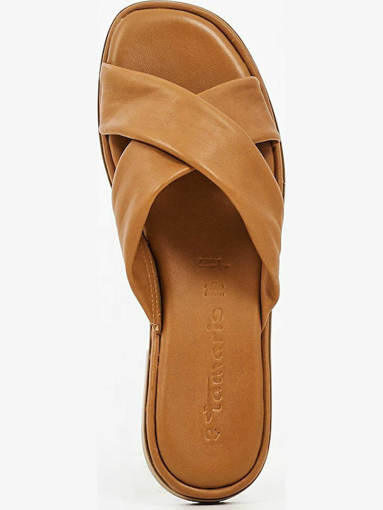 Leather Women's Flat Sandals in Tabac Brown Color