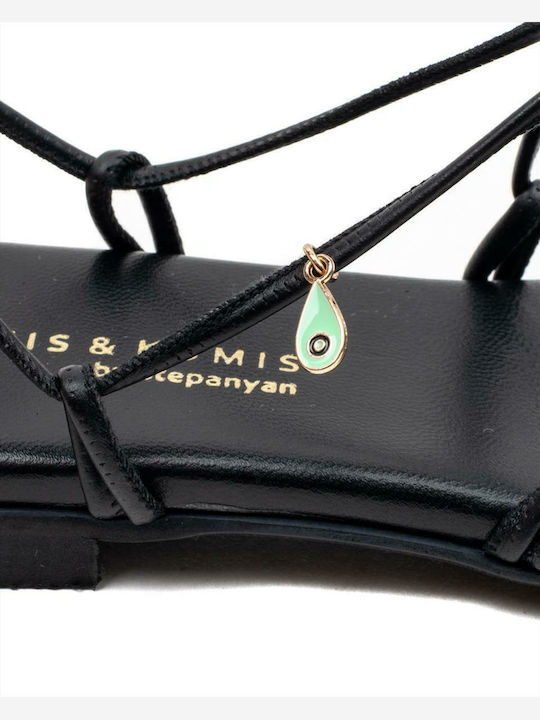 Leder Flache Sandalen für Damen in Schwarz Farbe