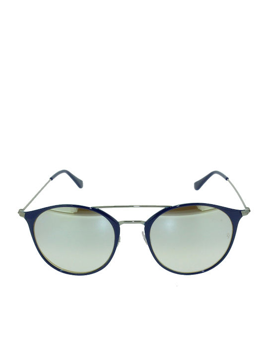 Ray Ban Двойна Мостова Унисекс Слънчеви Очила с Черна Метална Рамка и Сребърен Преливащ Огледален Стъклен Лещи RB3546 9010/9U