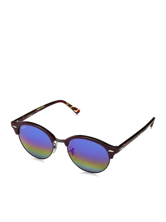 Ray Ban Clubround Unisex Sonnenbrille mit Burgundisch Kunststoff Gestell und Blau Spiegel Linse RB4246 1222/C2