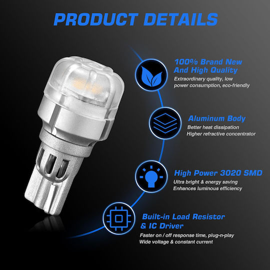 NovSight Лампи Автомобила & Мотоциклета T15 LED 6500К Хладно бяло 12V 6W 2бр