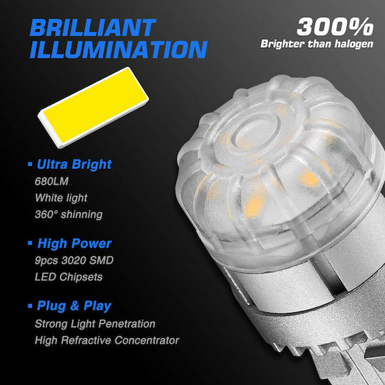 NovSight Lamps Car & Motorcycle T20 LED 6500K Cold White 12V 9W 2pcs