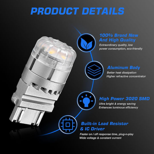 NovSight Lamps Car & Motorcycle T25 LED 6500K Cold White 12V 9W 2pcs