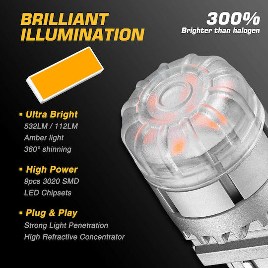 NovSight Lamps Car & Motorcycle T25 LED 3500K Warm White 12V 9W 2pcs