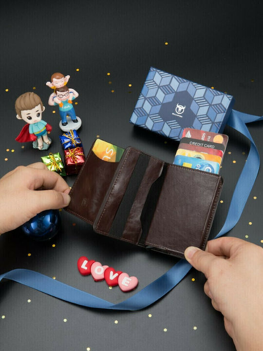Portofel bărbătesc Clasice cu RFID și mecanism Slide Maro