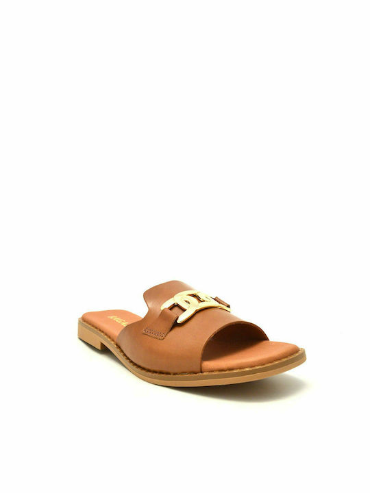 Ragazza Leather Women's Flat Sandals in Tabac Brown Color