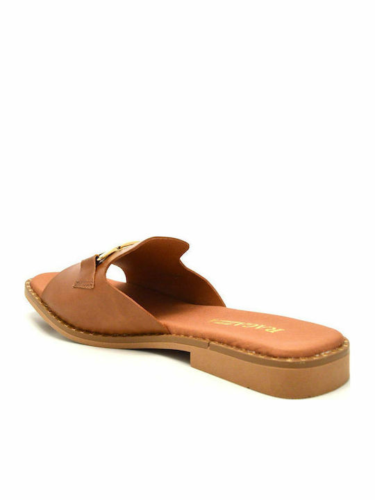 Leather Women's Flat Sandals in Tabac Brown Color
