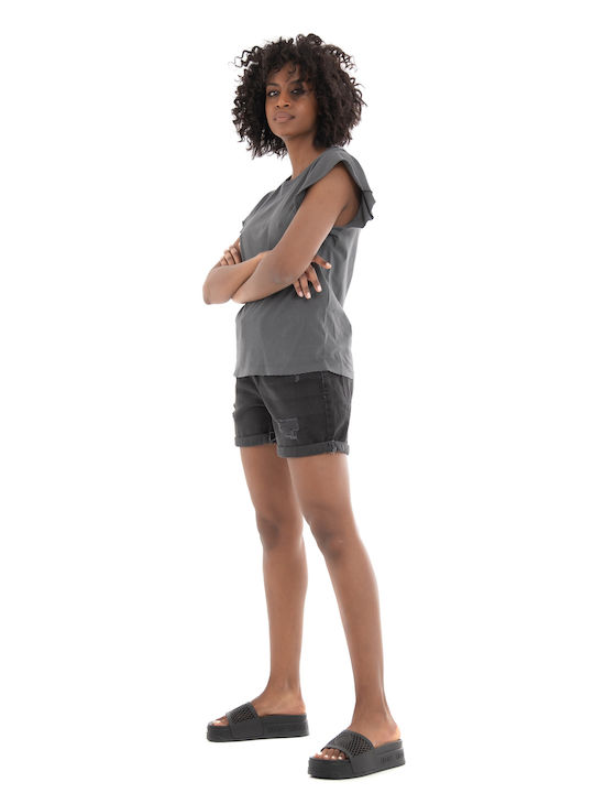 Only Women's Summer Blouse Cotton Short Sleeve Dark Grey Denim