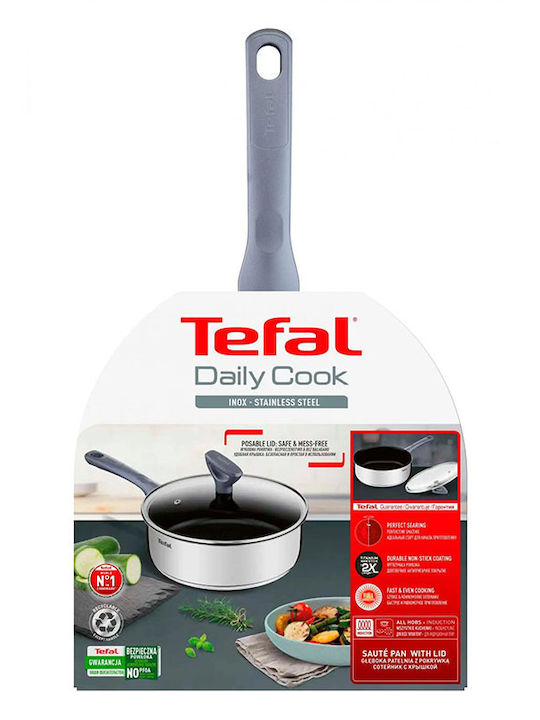 Tefal Daily Cook Σωτέζα από Ανοξείδωτο Ατσάλι Με Καπάκι με Αντικολλητική Επίστρωση 24cm