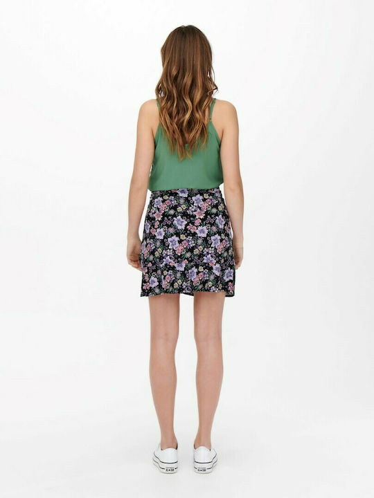 Only High Waist Mini Envelope Skirt Floral in Black color