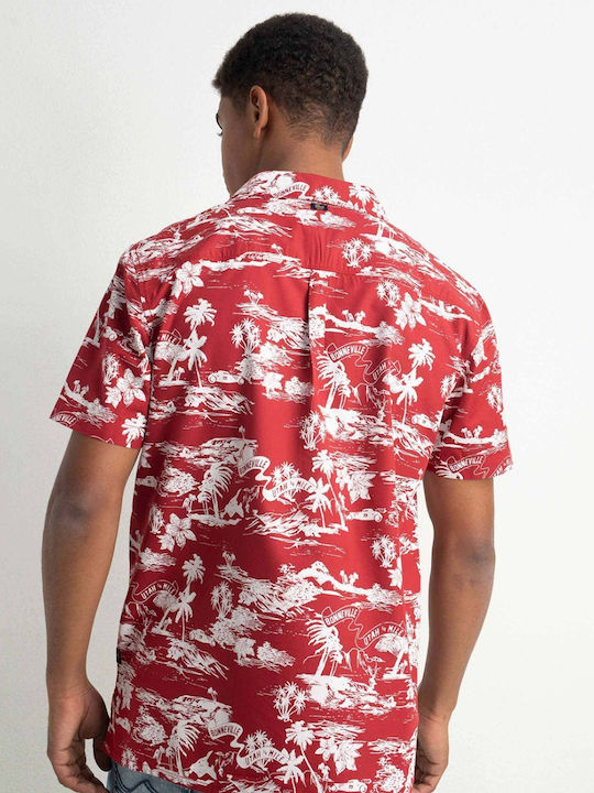 Petrol Industries Men's Shirt Short Sleeve Cotton Floral Red