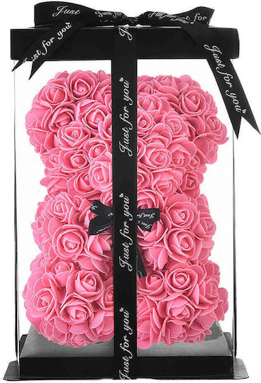 Teddy Bear Made of Artificial Pink Roses in Box Factory