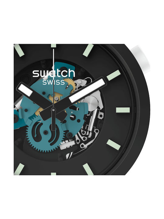 Swatch Night Trip Ανδρικό Ρολόι 47mm Μπαταρίας με Μπλε Κεραμικό Μπρασελέ