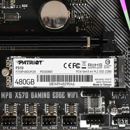 Patriot P310 SSD 480GB τύπου M.2 με σύνδεση PCI Express 3.0 P310P480GM28