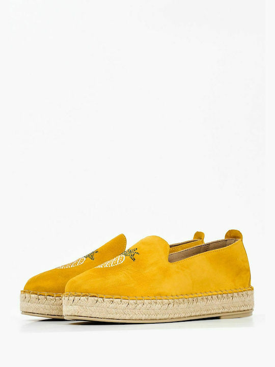 Women's Espadrilles K59 Yellow Leather Castor Leather Women's Espadrilles Komis and Komis