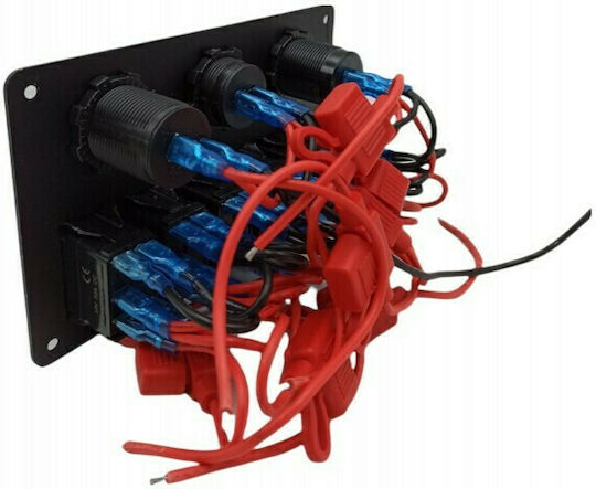 Boat Switch with Panels Αδιάβροχος Πίνακας με 6 Διακόπτες - USB - Υποδοχή Αναπτήρα - Βολτόμετρο