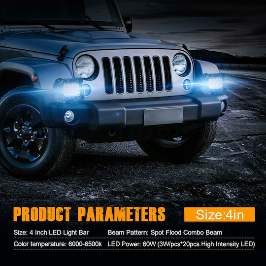 NovSight Προβολείς Σετ Combo LED 12/24V 60W 10cm 6000LM 6500K Ψυχρό Λευκό 2τμχ