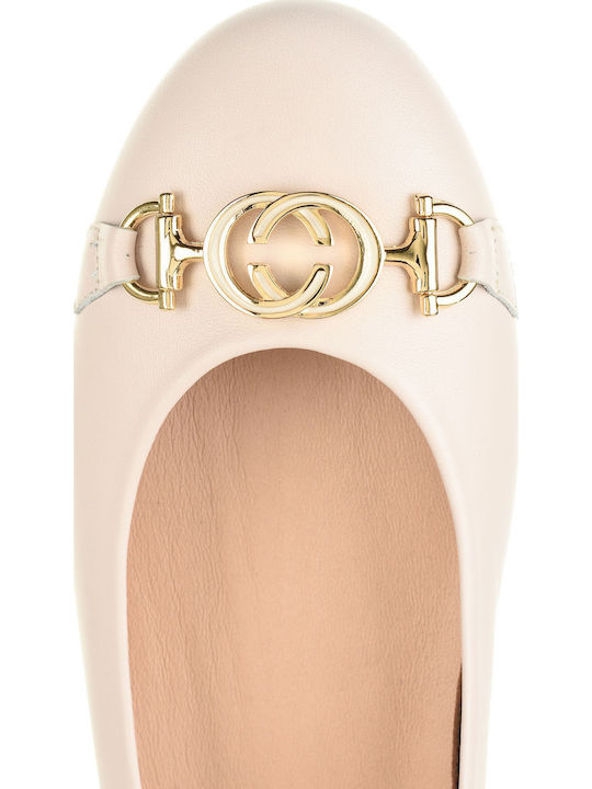 Leather Ballerinas Ecru