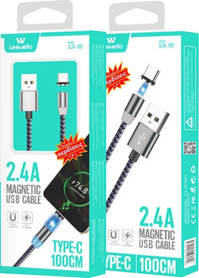 Magnetic USB 2.0 Cable USB-C male - USB-A male Γκρι 1m (SJX-181)