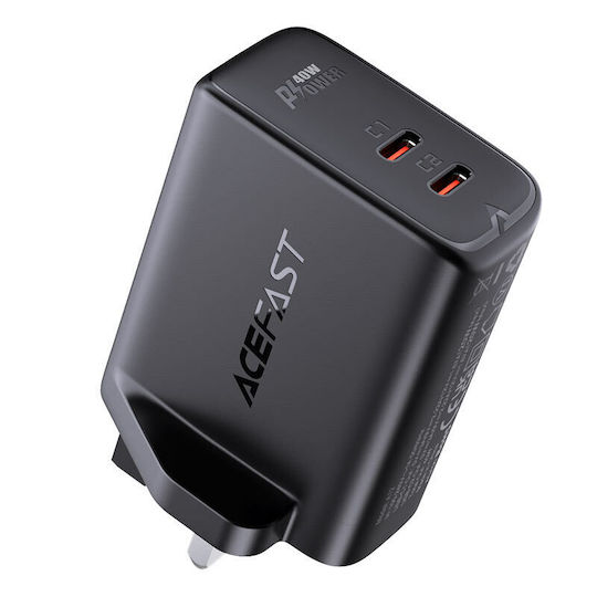Acefast Φορτιστής Χωρίς Καλώδιο με 2 Θύρες USB-C 40W Power Delivery Μαύρος (A12 UK Plug)