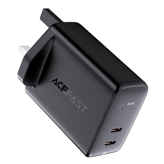 Acefast Φορτιστής Χωρίς Καλώδιο με 2 Θύρες USB-C 40W Power Delivery Μαύρος (A12 UK Plug)