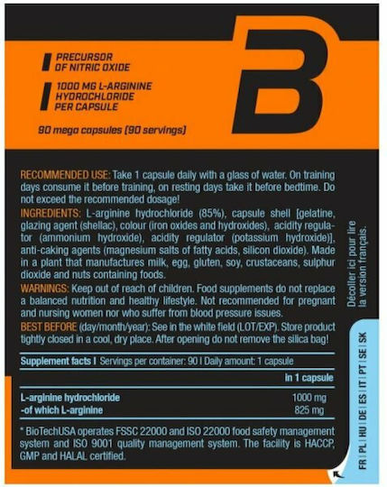 Biotech USA L-Arginine 1000mg 90 Κάψουλες
