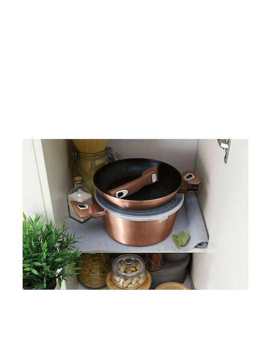 Berlinger Haus Metallic Line Cookware Set Made of Aluminum Rose Gold Collection with Stone Coating 4 Pieces