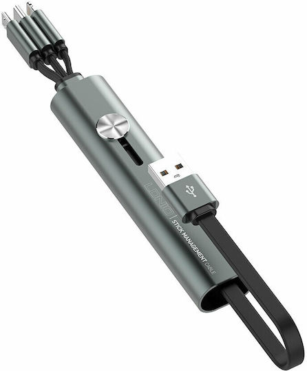 Ldnio Flat USB to Lightning / Type-C / micro USB Cable Γκρι 0.3m (LC99)