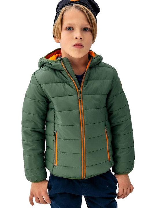 Kids' Quilted Jacket Short with Hood Green