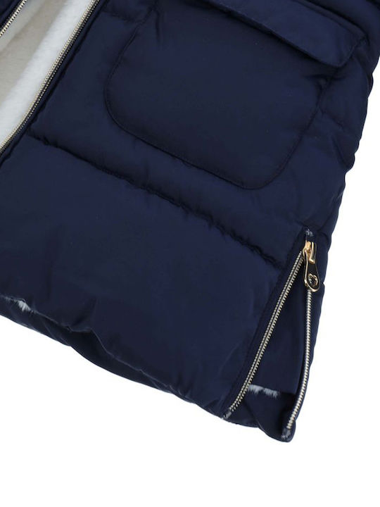 Kids' Quilted Jacket Long with Hood Blue