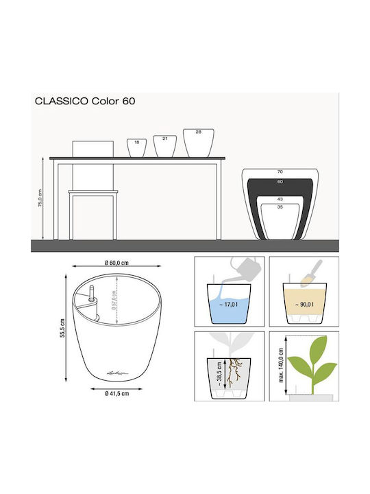 Lechuza Classico Self-watering Pot Plastic 59x59x56cm.