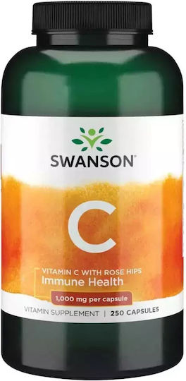 Swanson Vitamin C with Rose Hips Vitamina pentru Întărirea Sistemului Imunitar, Pielea & Acțiune Antioxidantă 1000mg 250 capace
