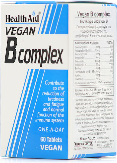 Health Aid Vegan B-Complex Βιταμίνη για Ενέργεια, Ενίσχυση του Ανοσοποιητικού & το Νευρικό Σύστημα 60 ταμπλέτες