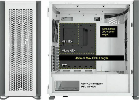 Corsair 7000D Airflow Gaming Voller Turm Computergehäuse mit Seitenfenster Weiß