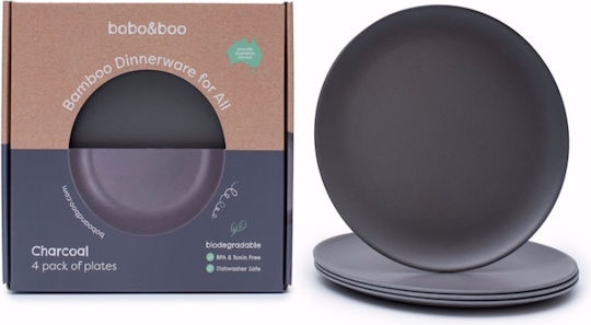 Bobo & boo Farfurie joasă Lemn Gri cu Diametru 25cm 4buc Bobo & boo Farfurie joasă Lemn Gri cu Diametru 25cm 4buc