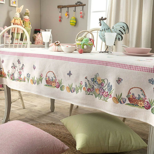 Teoran Lapin Easter Fabric Tablecloth Beige 140x140cm
