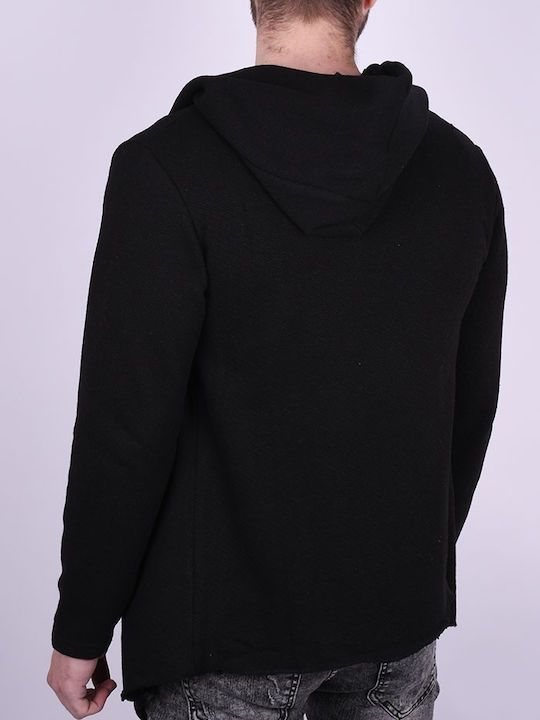 Asymmetrical long jacket with hood black Black