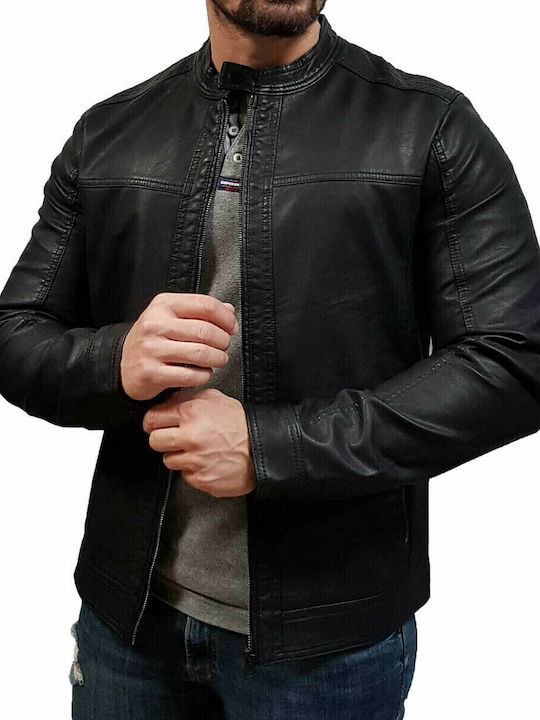 Μπουφάν από Δερματίνη Biker Μαύρο