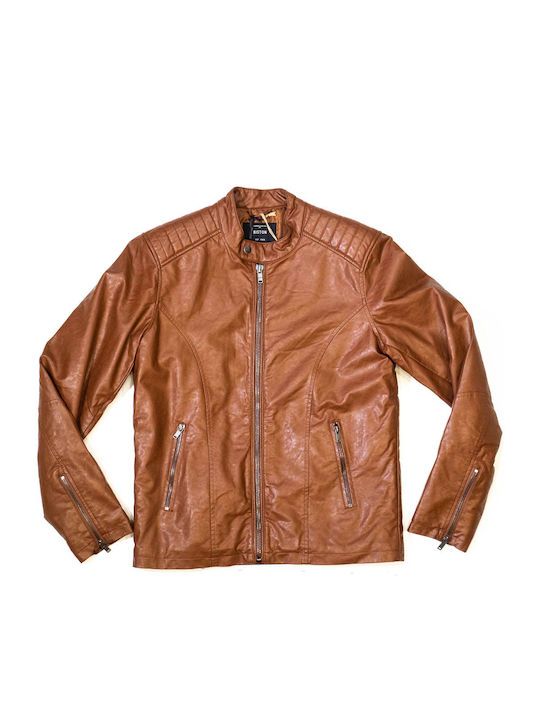 Faux Leather Jacket Biker Tabac Brown