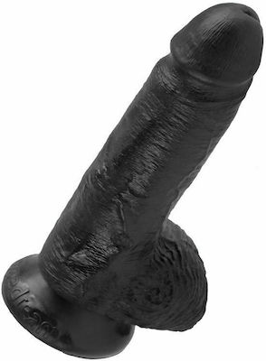 King Cock Ρεαλιστικό Dildo με Όρχεις και Βεντούζα Black 18cm