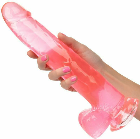 Calexotics Size Queen Dildo Glass Dildo with Balls and Suction Cup Pink 25cm