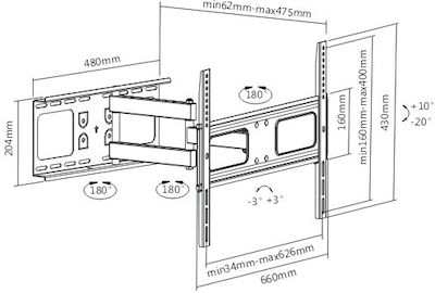 Brateck LPA36-463A Suport TV de perete cu braț până la 70" și 50kg