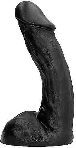 All Black Benny Glass Dildo with Balls and Suction Cup Black 28cm